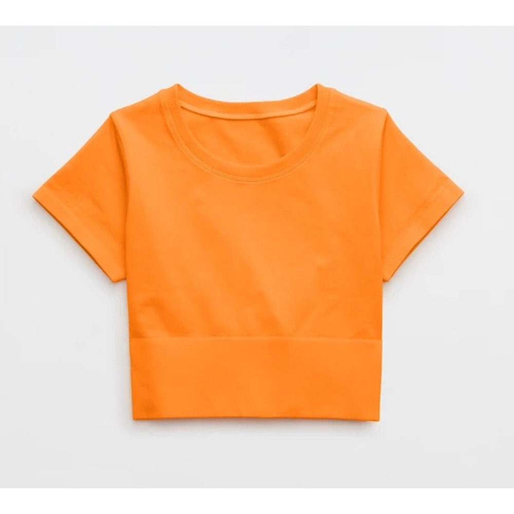 OFFLINE by Aerie Orange Cropped Workout Top Short Sleeve Sz S Athleisure Sporty